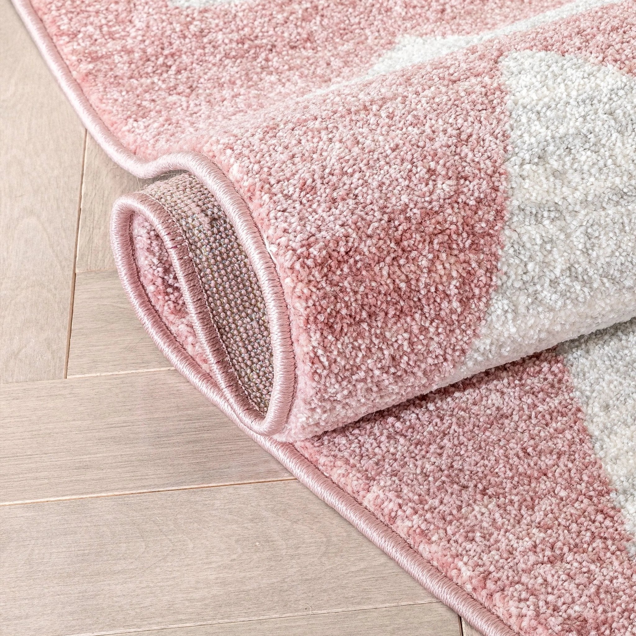 Triangles Modern Geometric Pattern Pink Kids Rug Well Woven