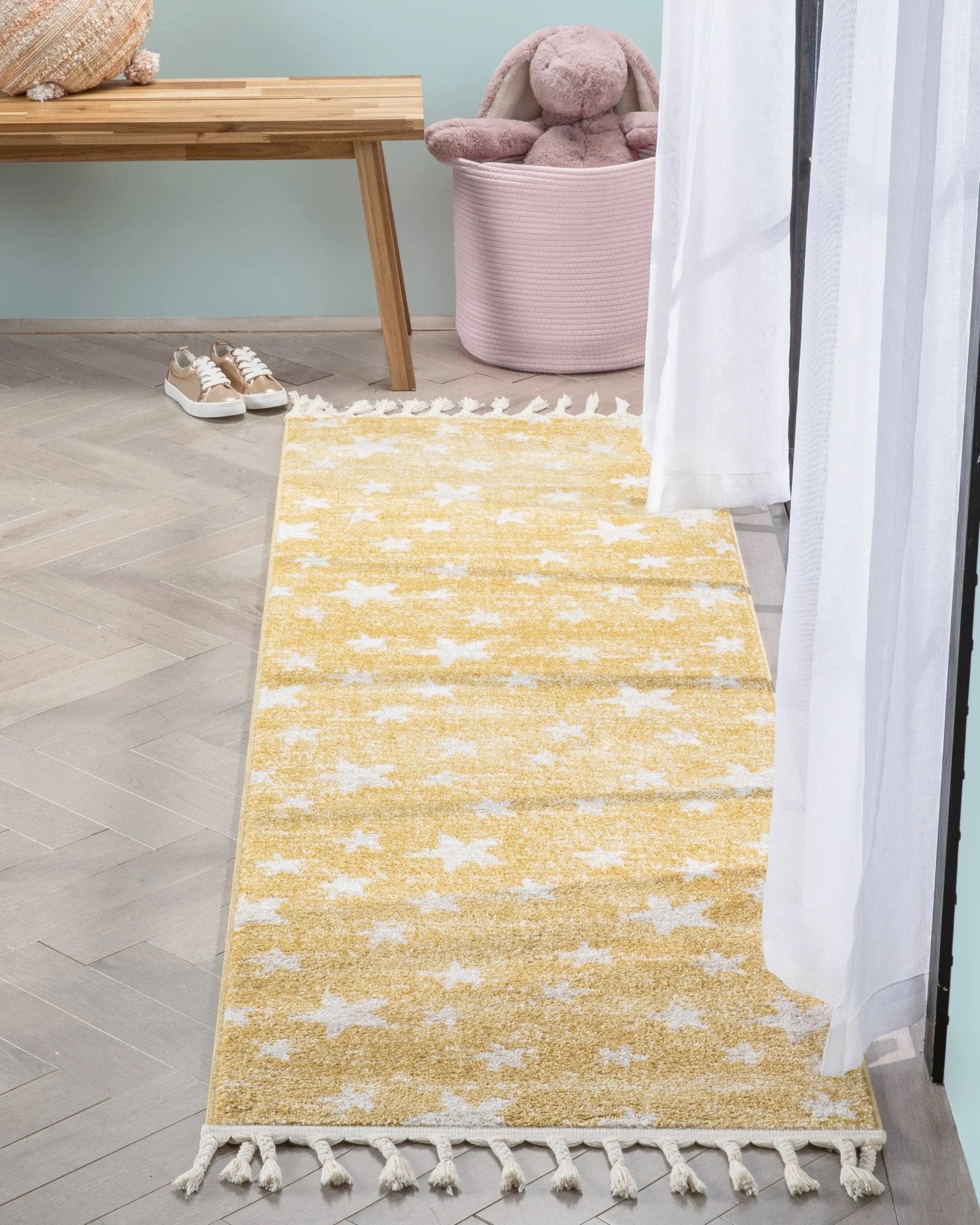 Stars Modern Geometric Yellow Kids Rug Well Woven