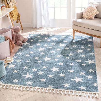 Stars Modern Geometric Blue Kids Rug