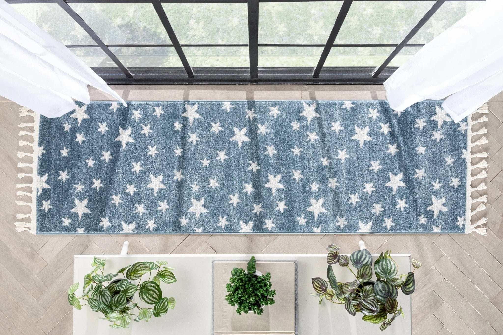 Stars Modern Geometric Blue Kids Rug Well Woven