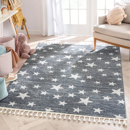 Stars Modern Geometric Grey Kids Rug