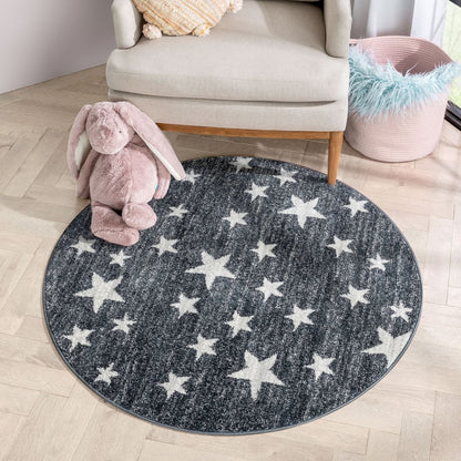 Stars Modern Geometric Grey Kids Rug