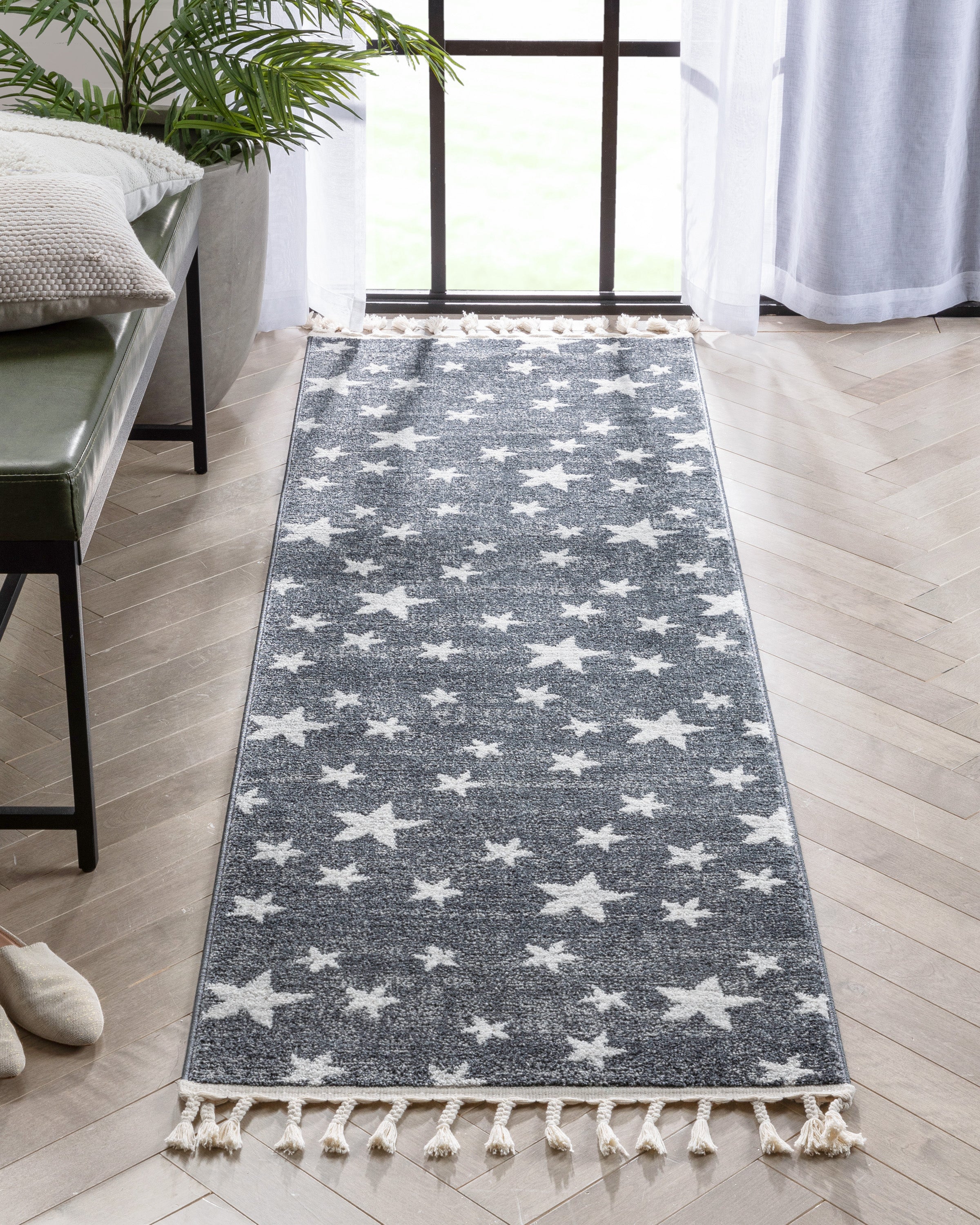 Stars Modern Geometric Grey Kids Rug