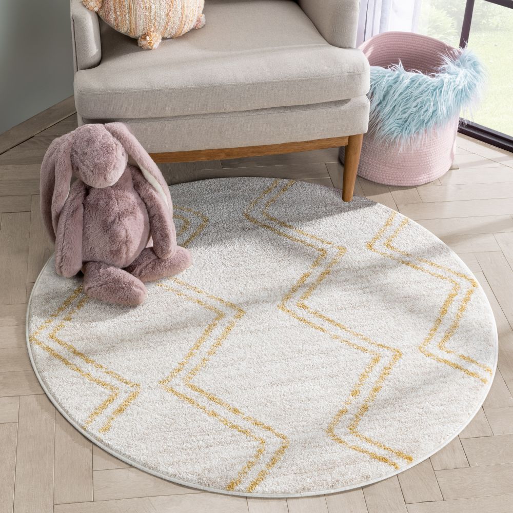 Reeve Modern Chevron Zig-Zag Yellow Ivory Kids Rug