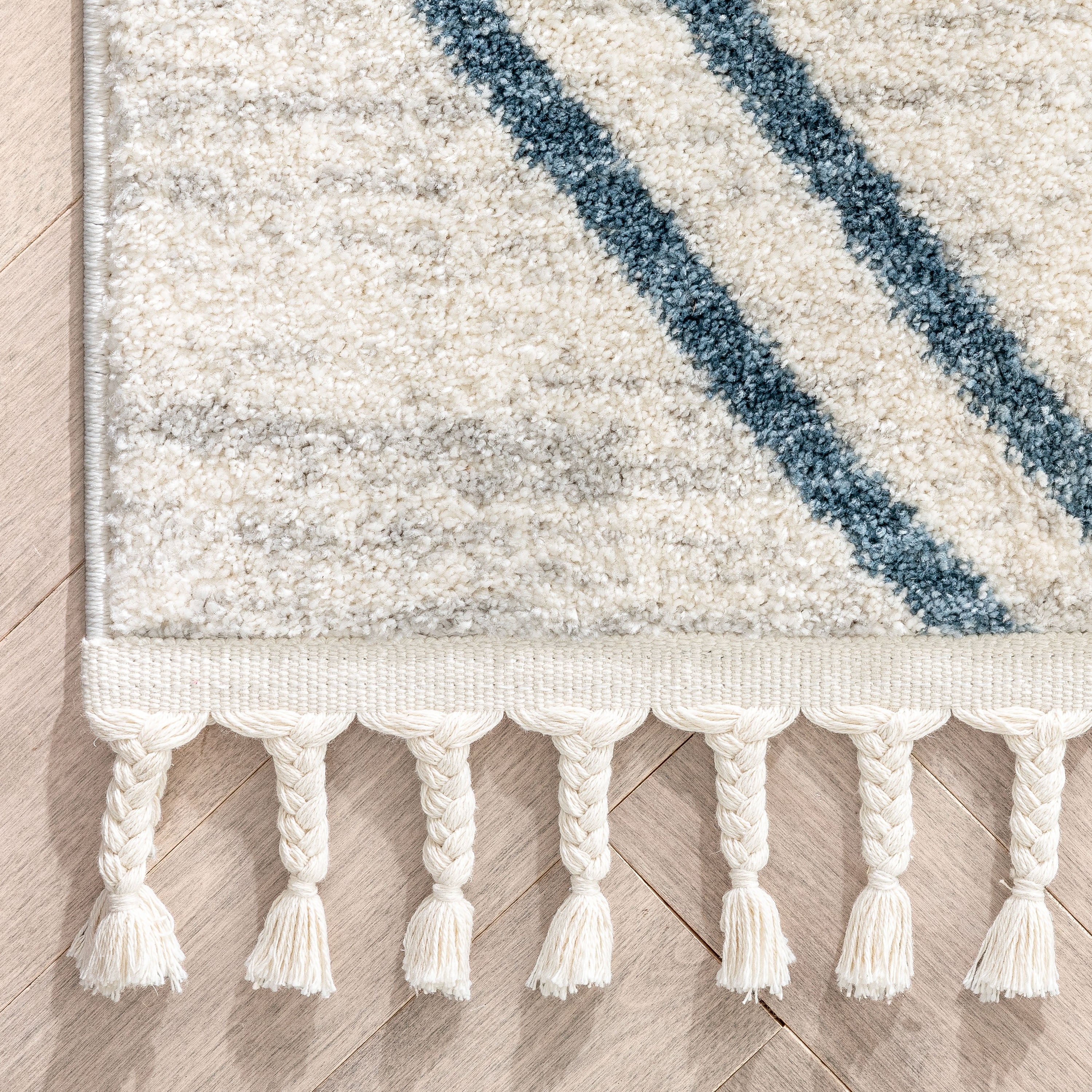 Reeve Modern Chevron Zig-Zag Blue Ivory Kids Rug