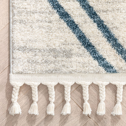 Reeve Modern Chevron Zig-Zag Blue Ivory Kids Rug