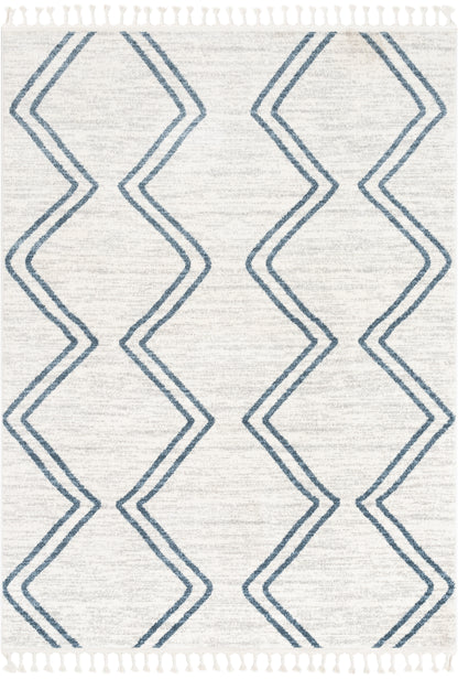 Reeve Modern Chevron Zig-Zag Blue Ivory Kids Rug