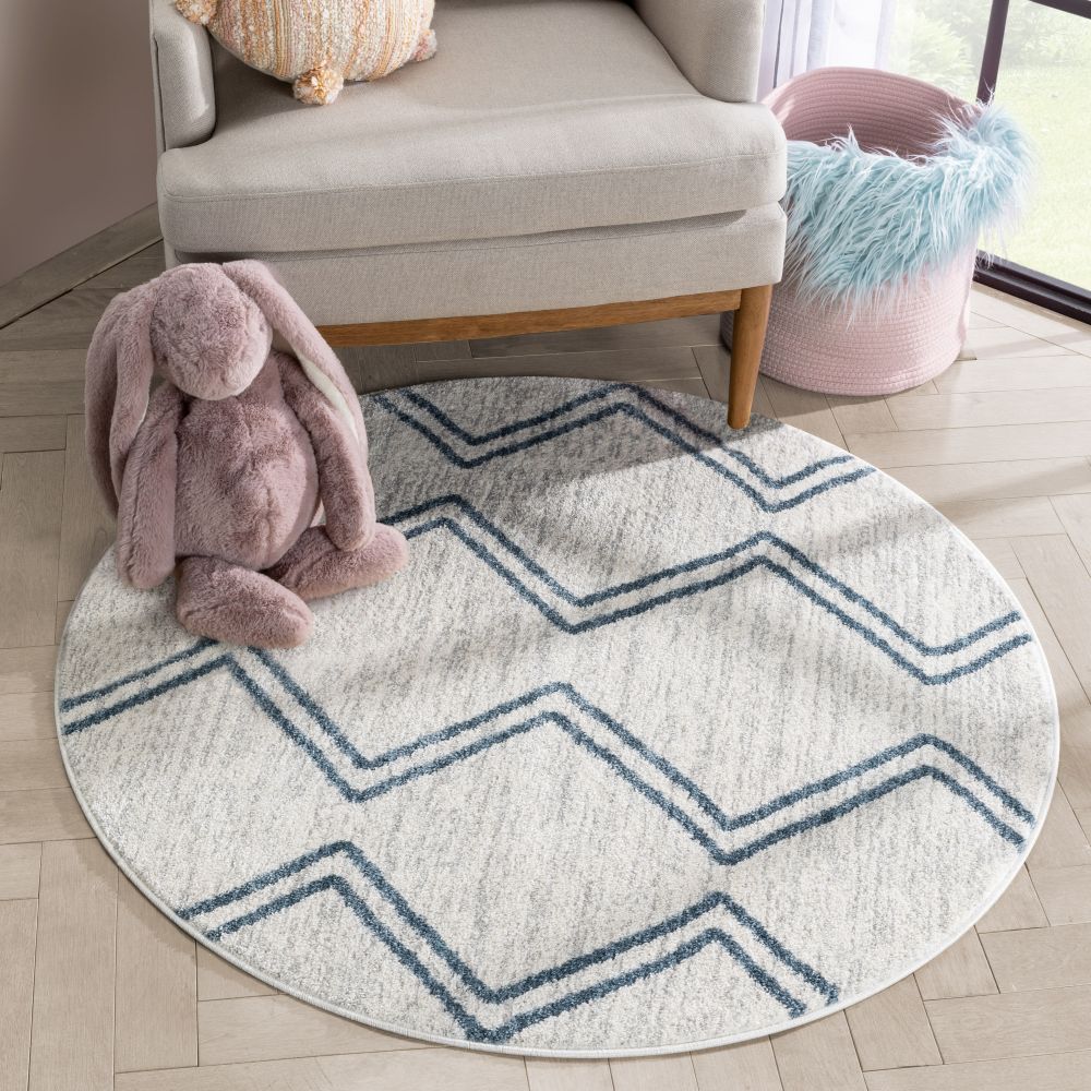 Reeve Modern Chevron Zig-Zag Blue Ivory Kids Rug