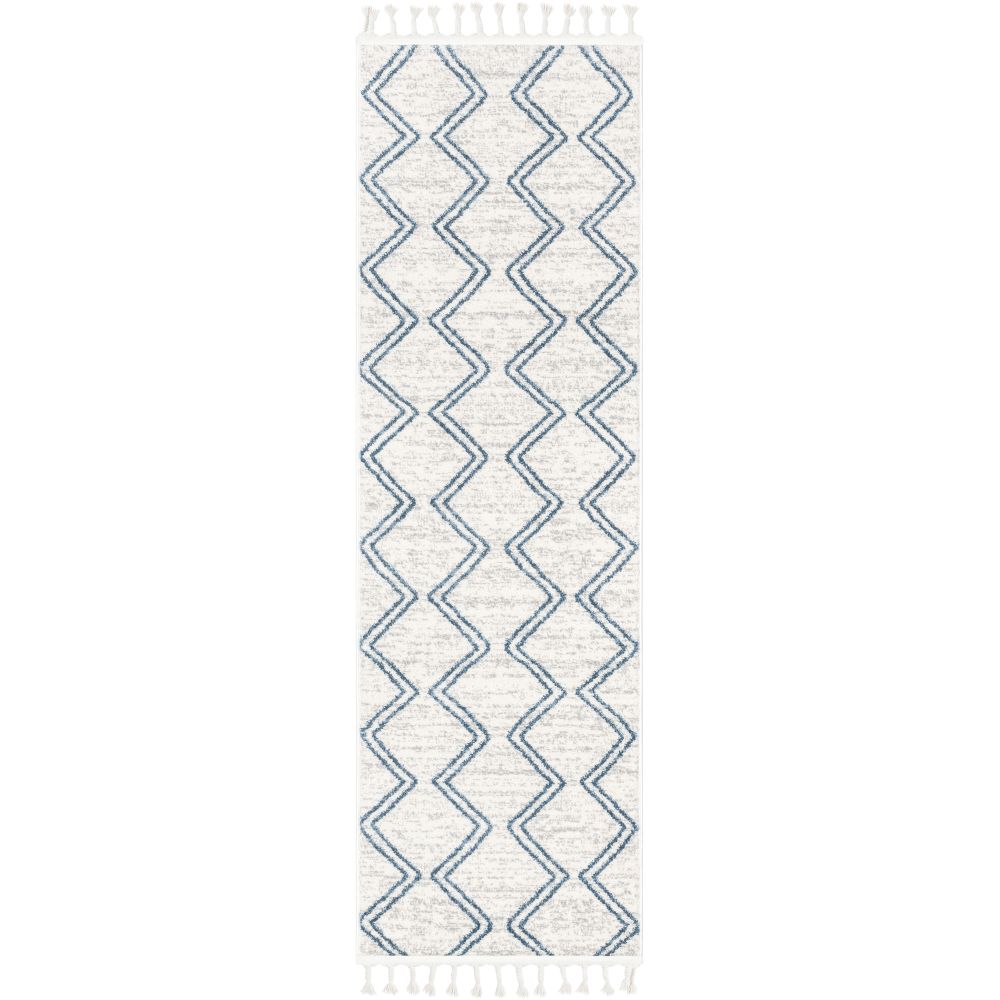 Reeve Modern Chevron Zig-Zag Blue Ivory Kids Rug