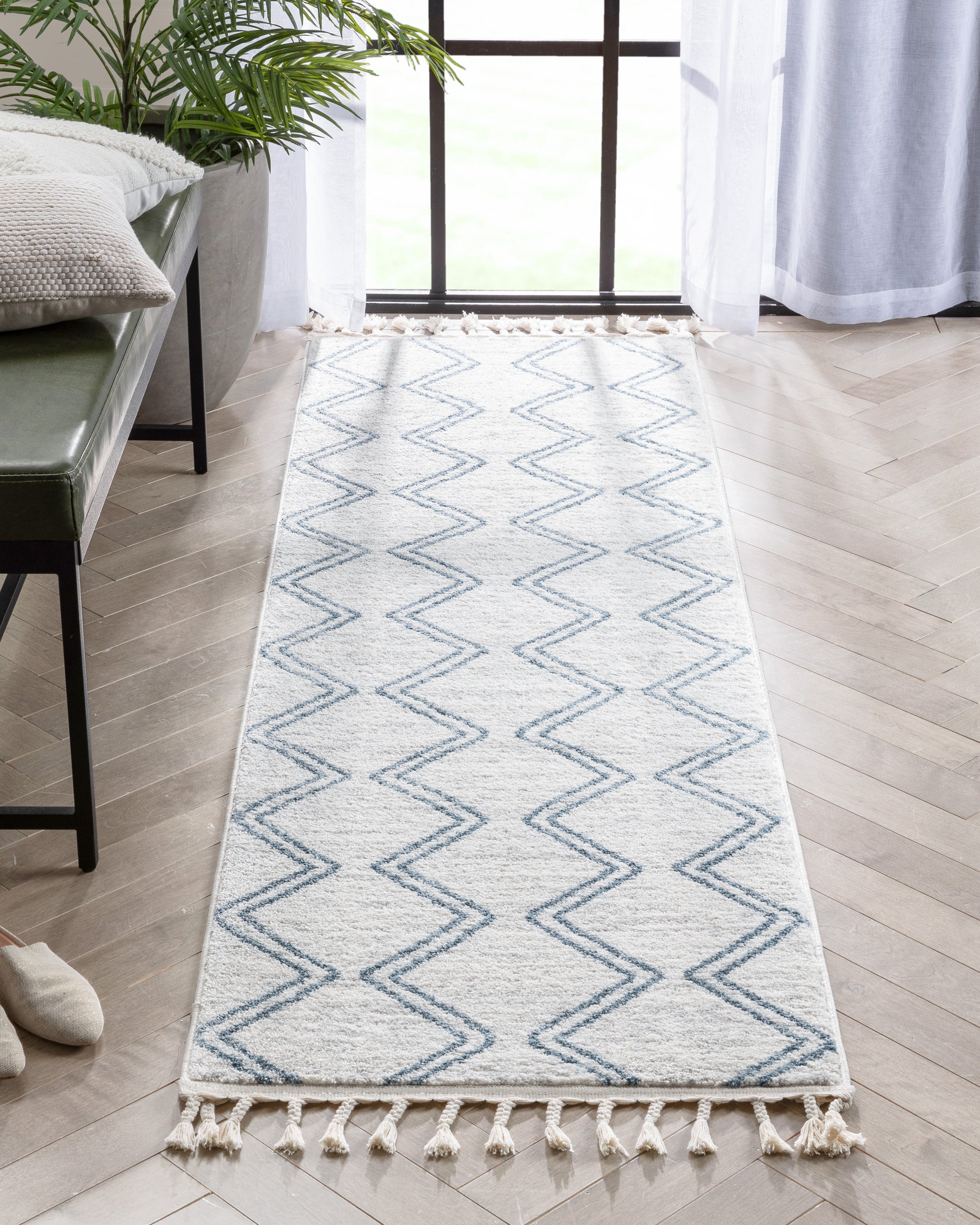 Reeve Modern Chevron Zig-Zag Blue Ivory Kids Rug