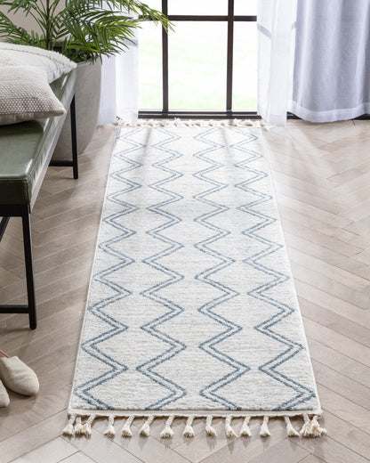 Reeve Modern Chevron Zig-Zag Blue Ivory Kids Rug