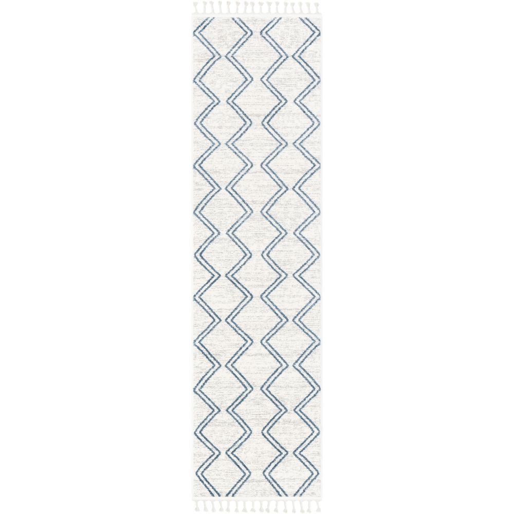 Reeve Modern Chevron Zig-Zag Blue Ivory Kids Rug