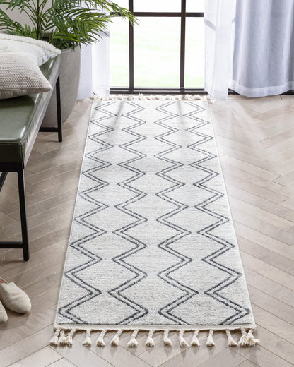 Reeve Modern Chevron Zig-Zag Grey Ivory Kids Rug