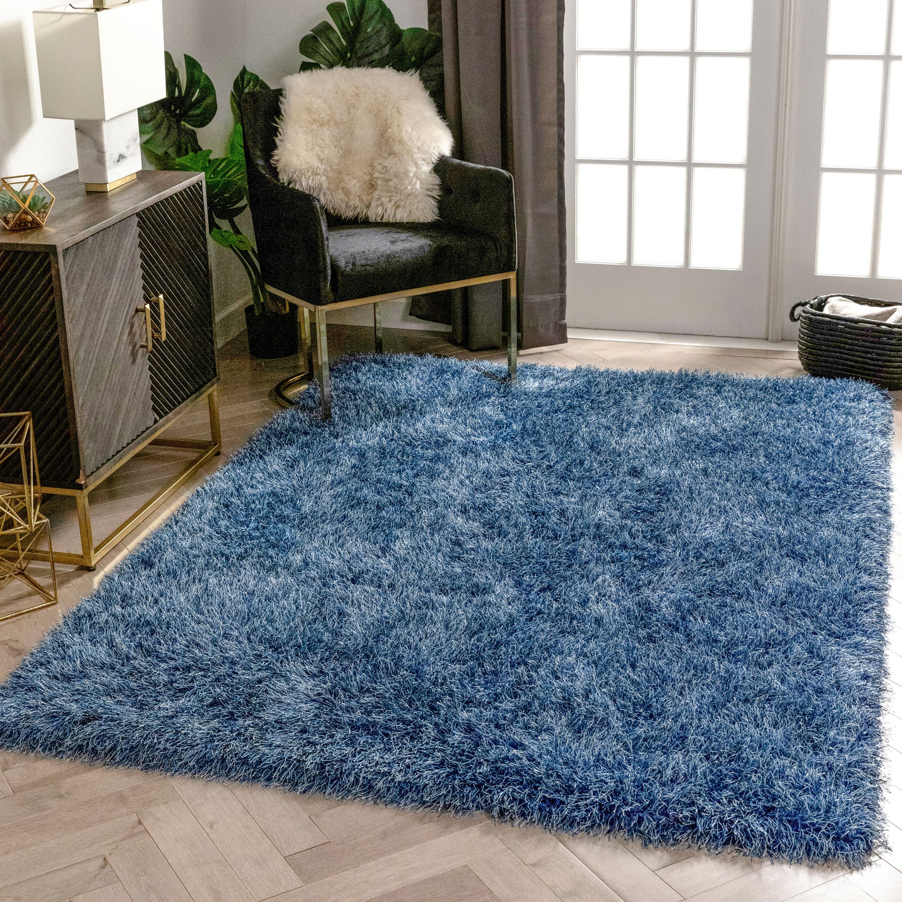 Chie Glam Solid Ultra-Soft Indigo Blue Shag Rug