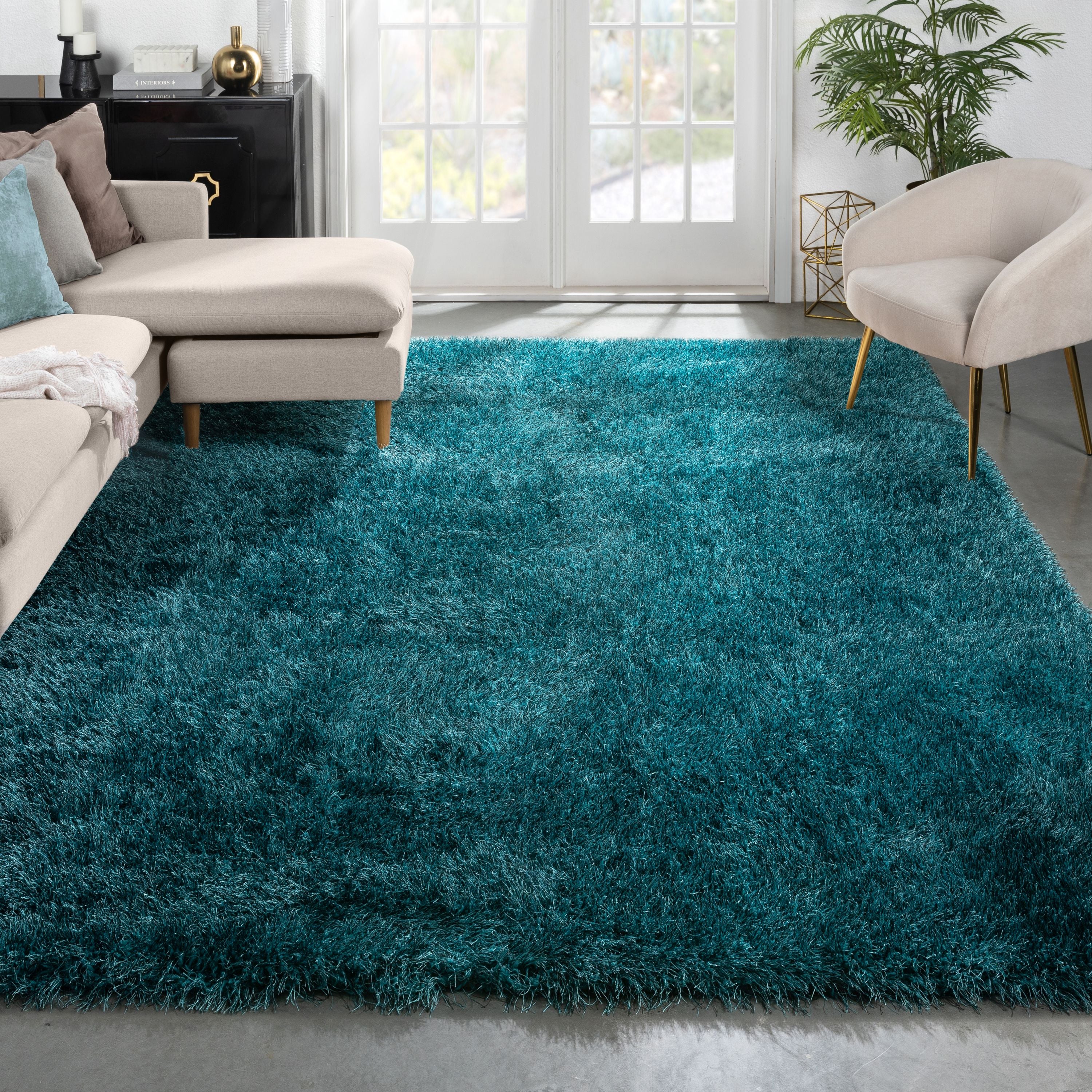 Chie Glam Solid Ultra-Soft Teal Shag Rug