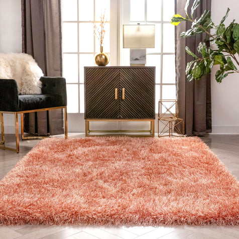 Chie Glam Solid Ultra-Soft Salmon Shag Rug
