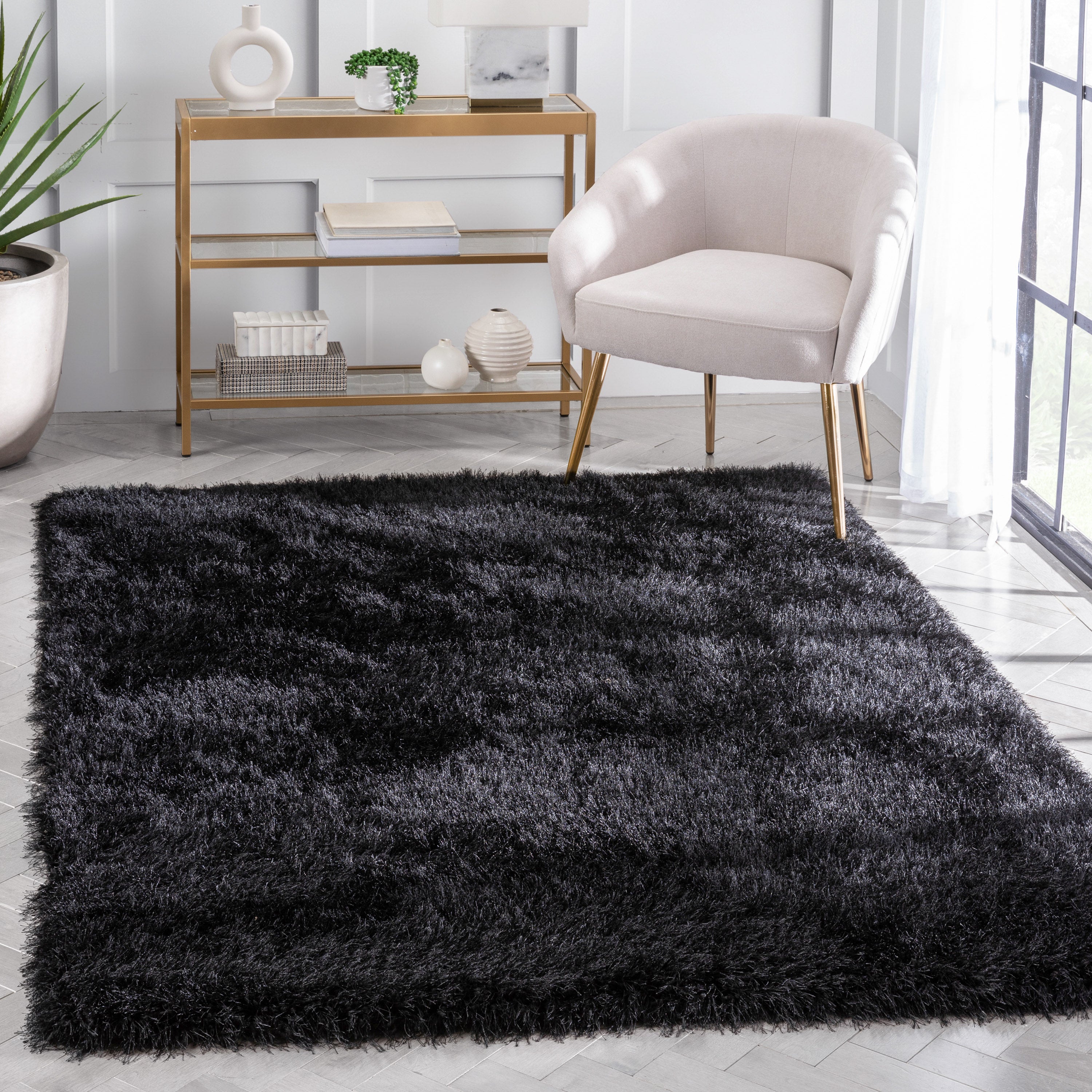 Chie Glam Solid Ultra Soft Dark Grey Shag Rug