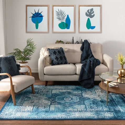 Fiatto Blue Traditional Vintage Rug