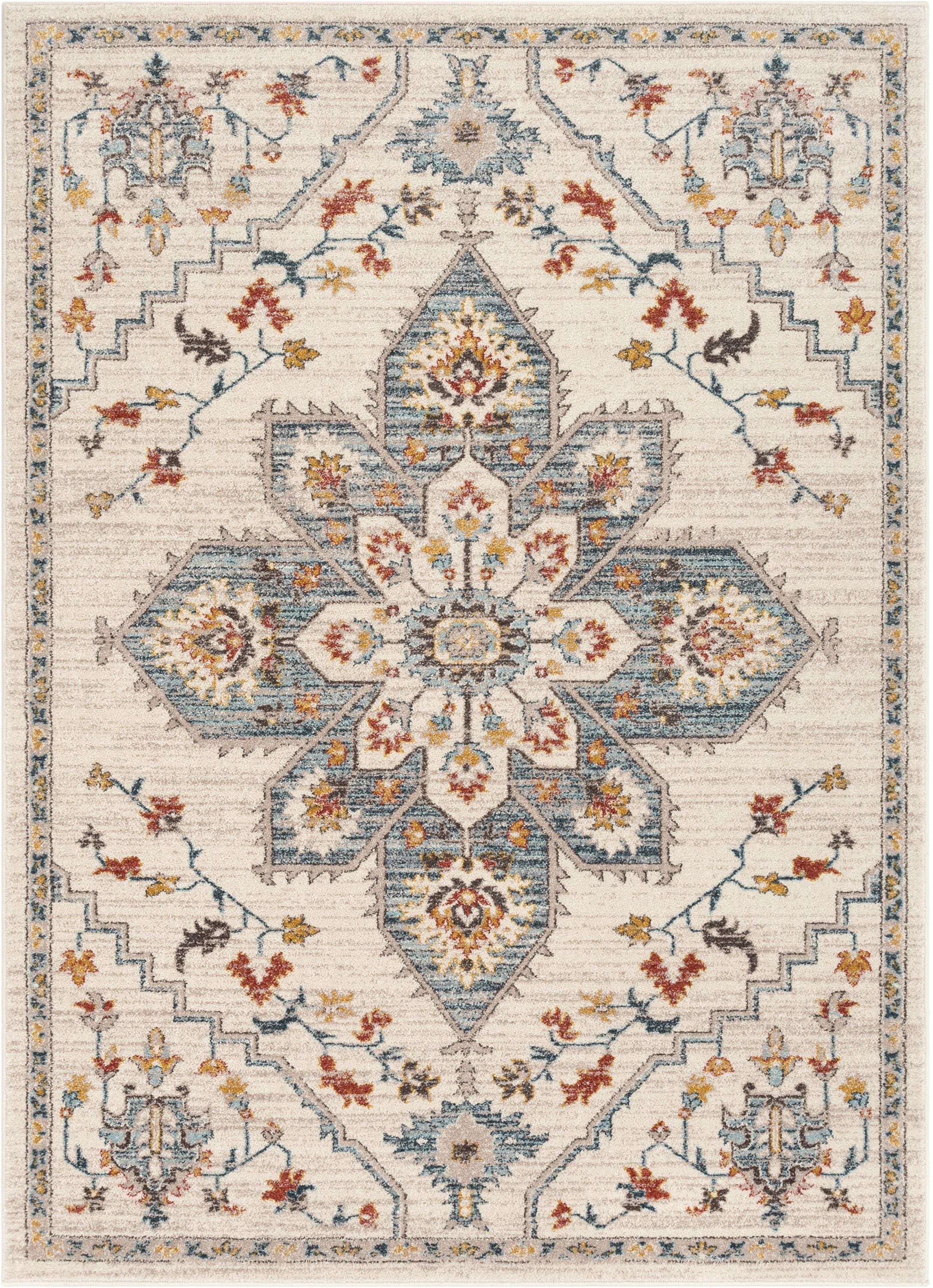 Bingley Traditional Medallion Pattern Ivory Farmhouse Rug