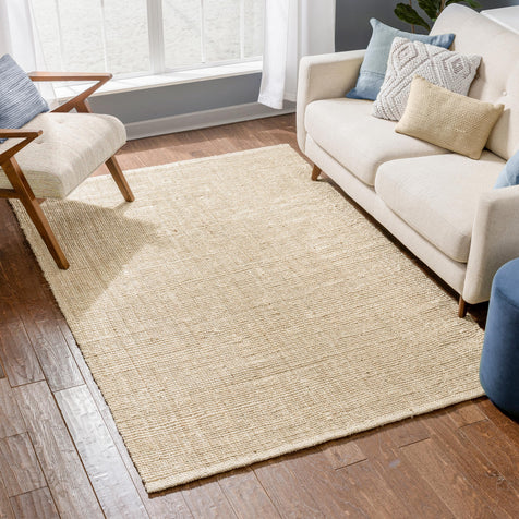 Boucle Hand-Woven Jute Rug Farmhouse Solid Pattern Off-White Chunky-Textured Rug