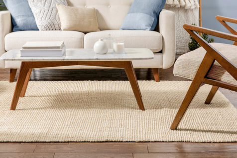 Boucle Hand-Woven Jute Rug Farmhouse Solid Pattern Off-White Chunky-Textured Rug
