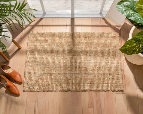 Boucle Hand-Woven Jute Rug Farmhouse Solid Pattern Chunky-Textured Rug