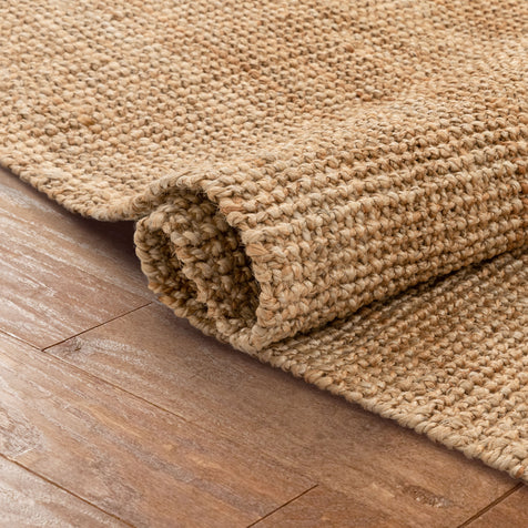 Boucle Hand-Woven Natural-Fiber Rug Farmhouse Solid Pattern Chunky-Textured Rug