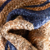 Border Pattern Jute Rug Hand-Braided Basket Weave Jute Rug Blue & Natural Color