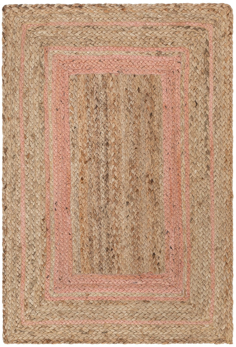Border Pattern Jute Rug Hand-Braided Basket Weave Jute Rug Blush & Natural Color