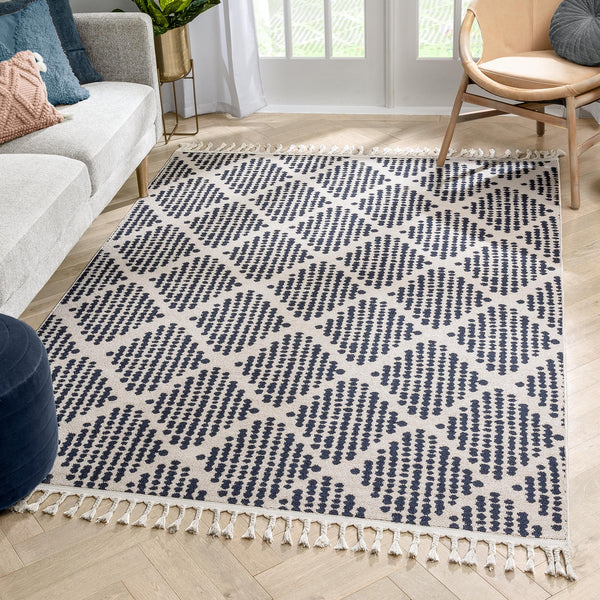 Arbor Moroccan Trellis Blue Kilim-Style Rug