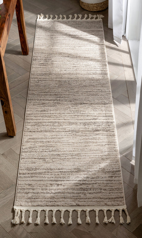 Turin Modern Abstract Striation Beige Kilim-Style Rug