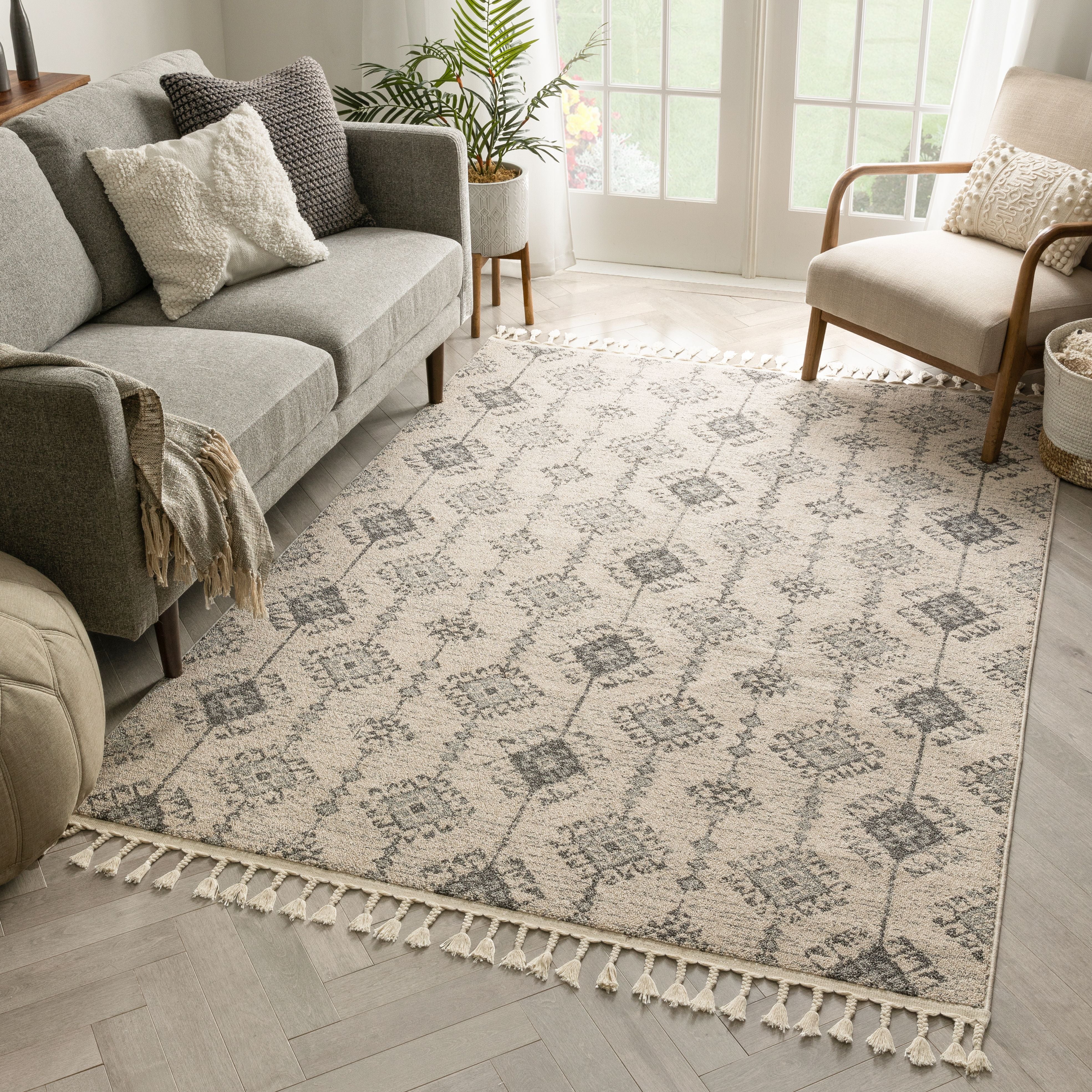 Concetta Moroccan Trellis Grey Kilim-Style 3'11 x 5'10" Rug