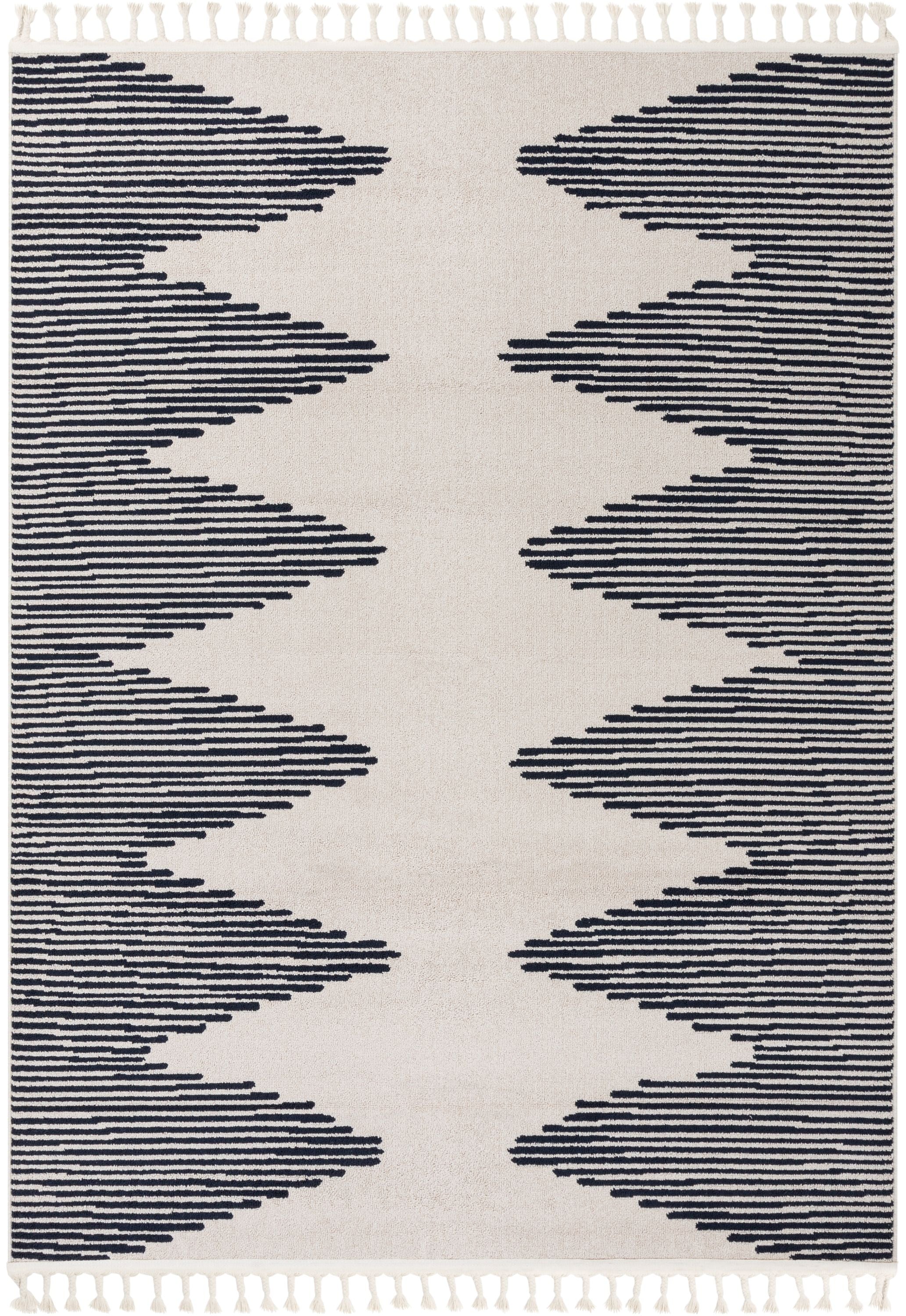 Zipped Tribal Aztec Geometric Ivory & Navy Blue Kilim-Style Rug