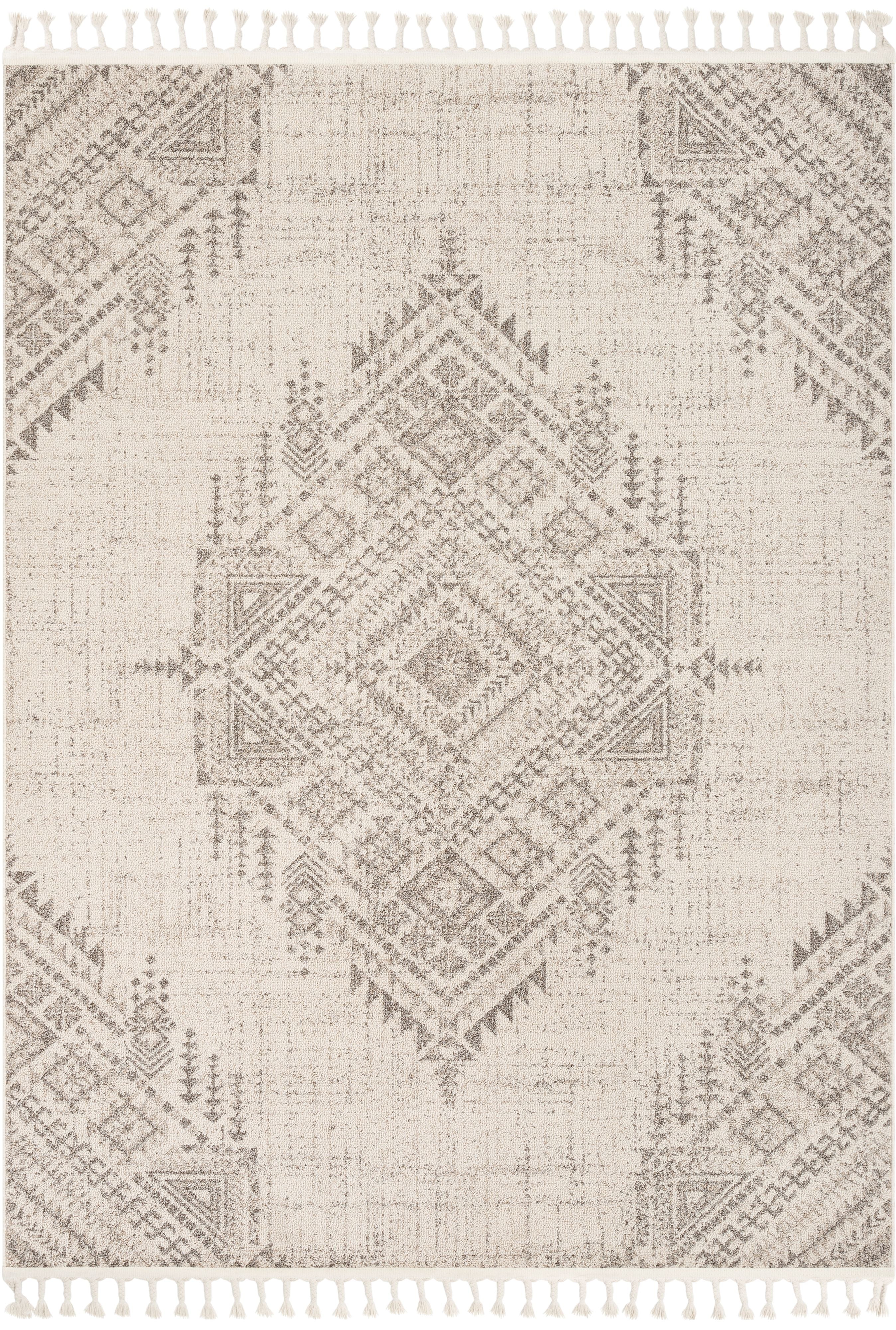 Anette Vintage Distressed Medallion Beige Kilim-Style Rug Well Woven