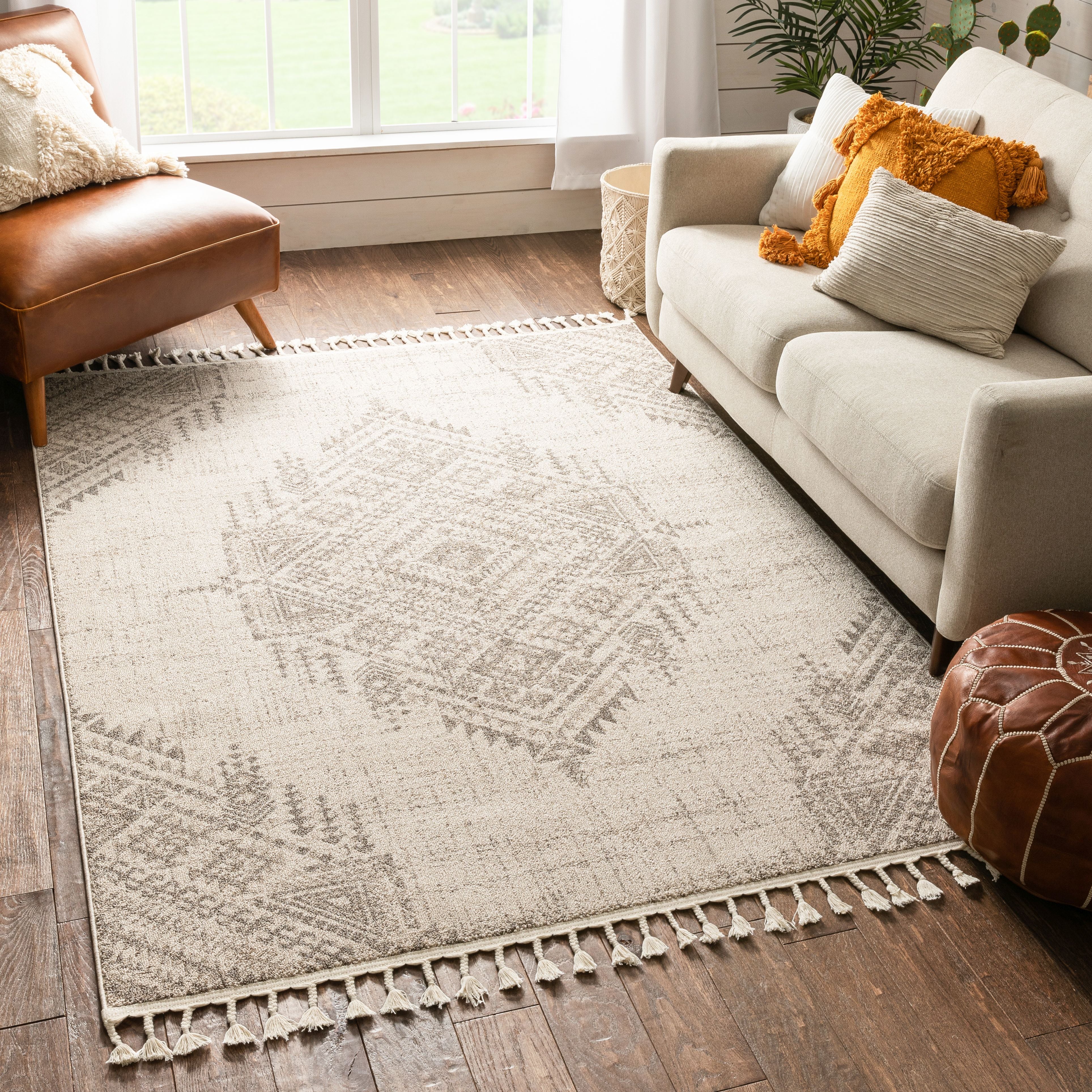 Anette Vintage Distressed Medallion Beige Kilim-Style Rug Well Woven