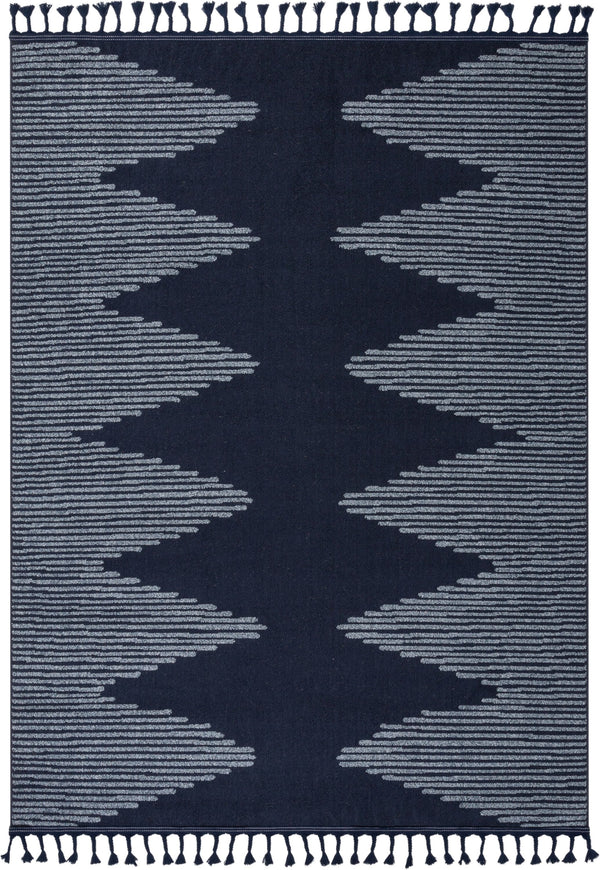Zipped Tribal Aztec Geometric Dark Blue Kilim-Style Rug