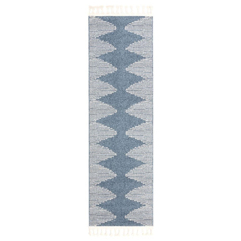 Zipped Tribal Aztec Geometric Denim Blue Kilim-Style Rug