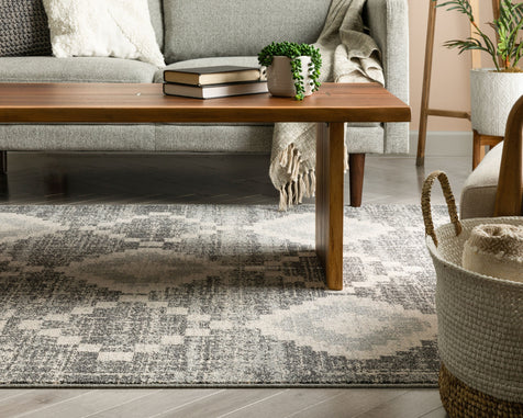 Juliet Tribal Geometric Diamond Pattern Grey Kilim-Style Rug