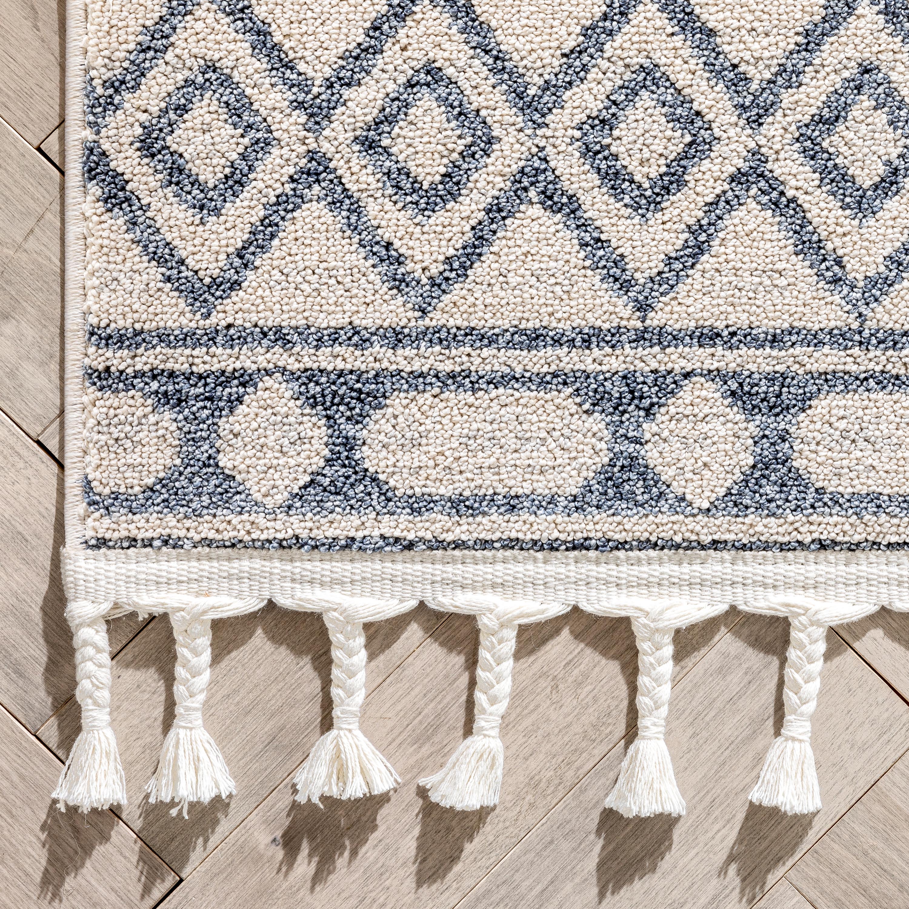 Zafer Tribal Geometric Light Blue Ivory Kilim-Style 5'3" x 7'3" Rug