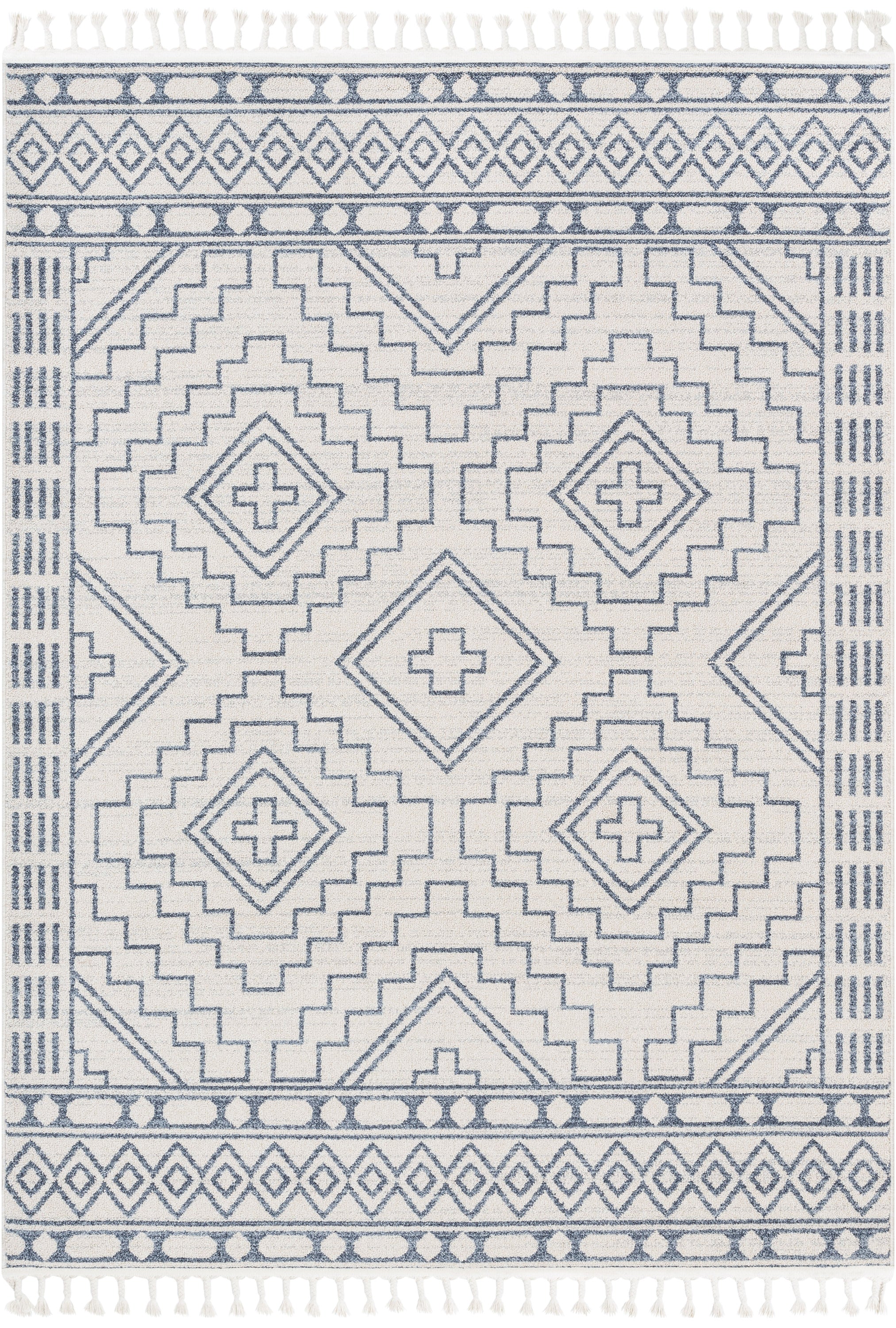 Zafer Tribal Geometric Light Blue Ivory Kilim-Style 5'3" x 7'3" Rug