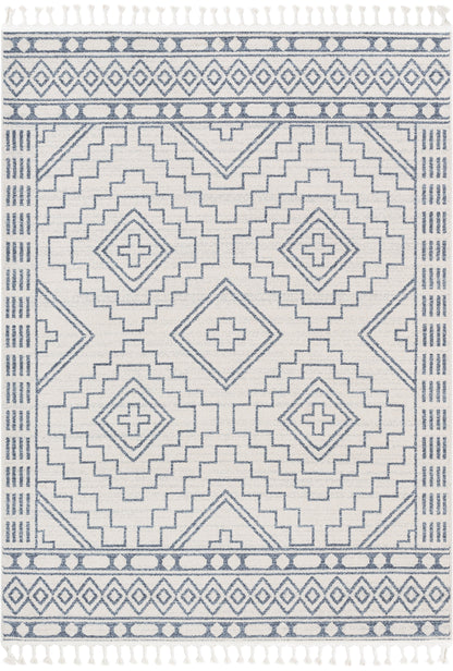 Zafer Tribal Geometric Light Blue Ivory Kilim-Style 5'3" x 7'3" Rug