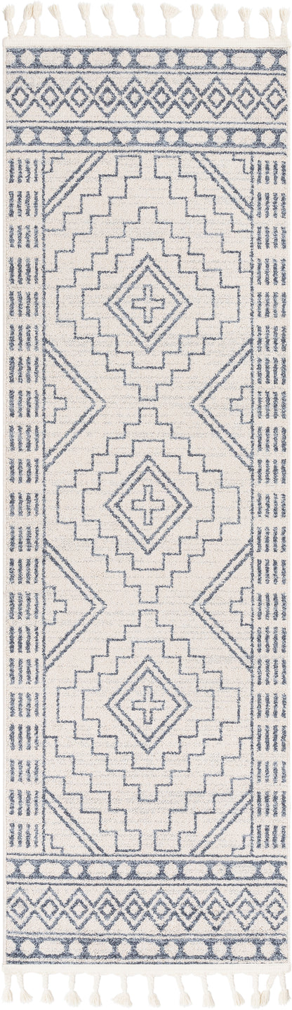 Zafer Tribal Geometric Light Blue Ivory Kilim-Style 5'3" x 7'3" Rug