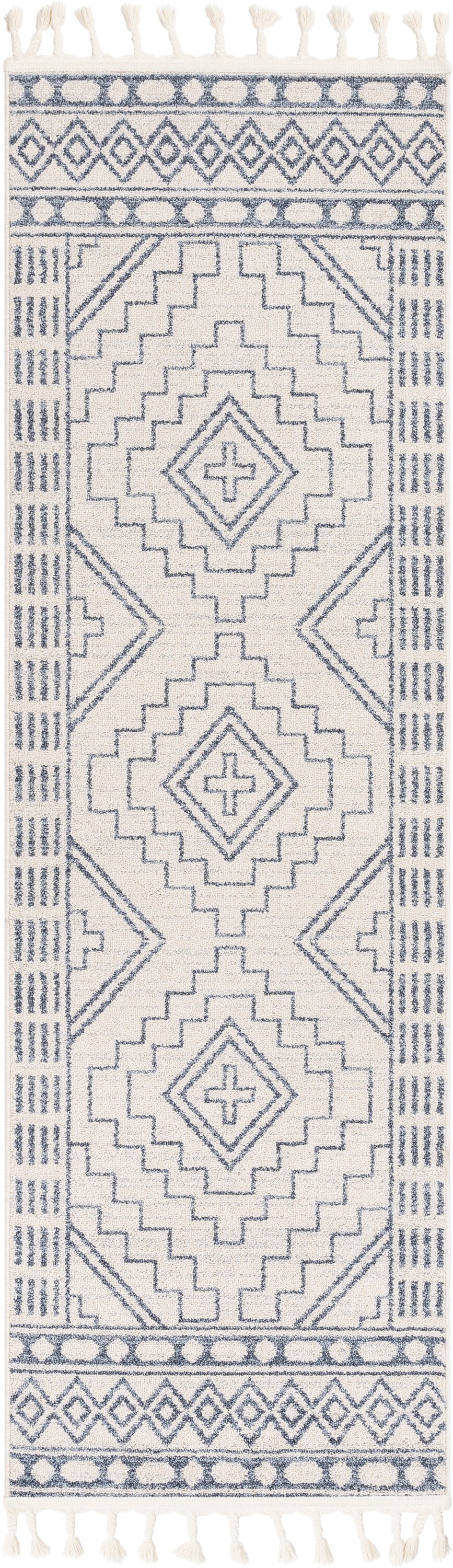 Zafer Tribal Geometric Light Blue Ivory Kilim-Style 5'3" x 7'3" Rug