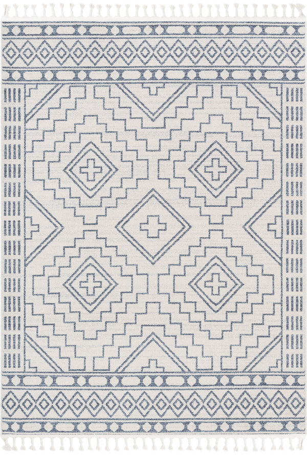 Zafer Tribal Geometric Light Blue Ivory Kilim-Style 5'3" x 7'3" Rug