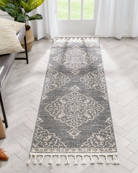 Mara Medallion Botanical Pattern Grey Kilim-Style Rug