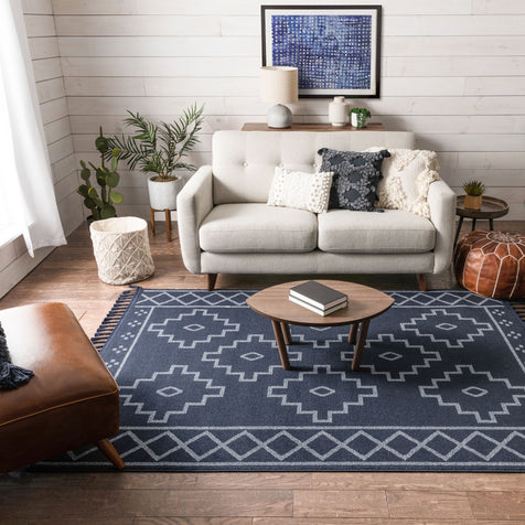 Mica Southwestern Tribal Geometric Dark Blue Kilim-Style Rug