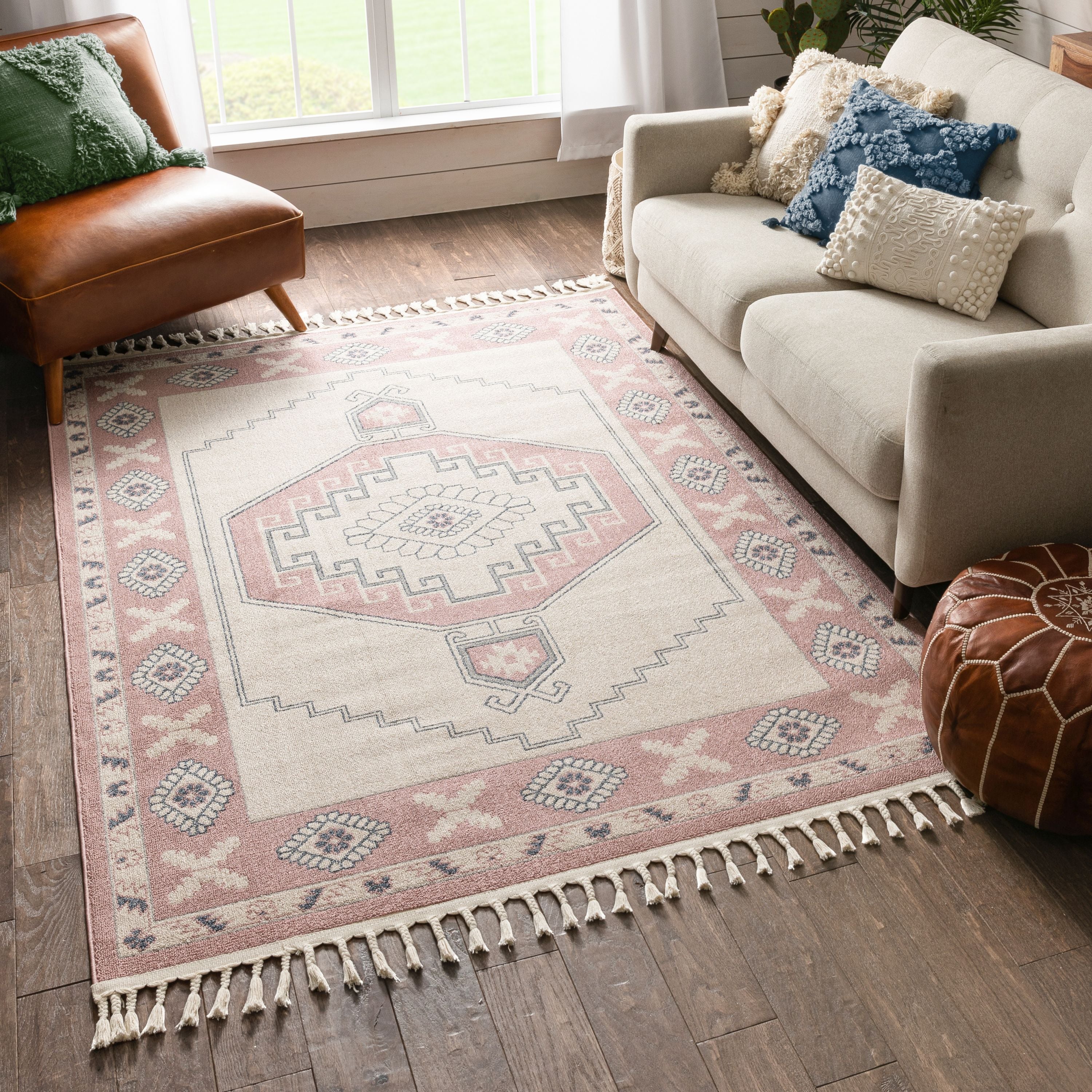 Kaya Southwestern Tribal Medallion Blush Kilim-Style Rug