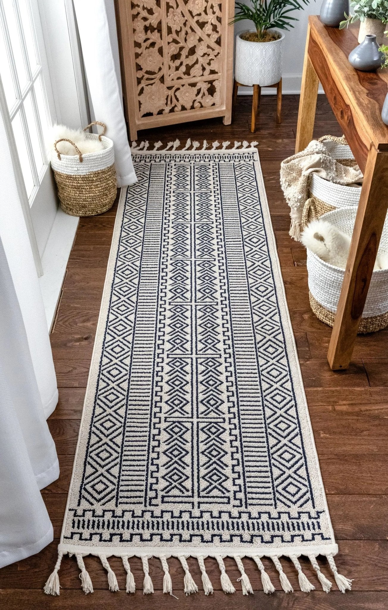 Dora Tribal Moroccan Geometric Dark Blue Kilim-Style Rug Well Woven