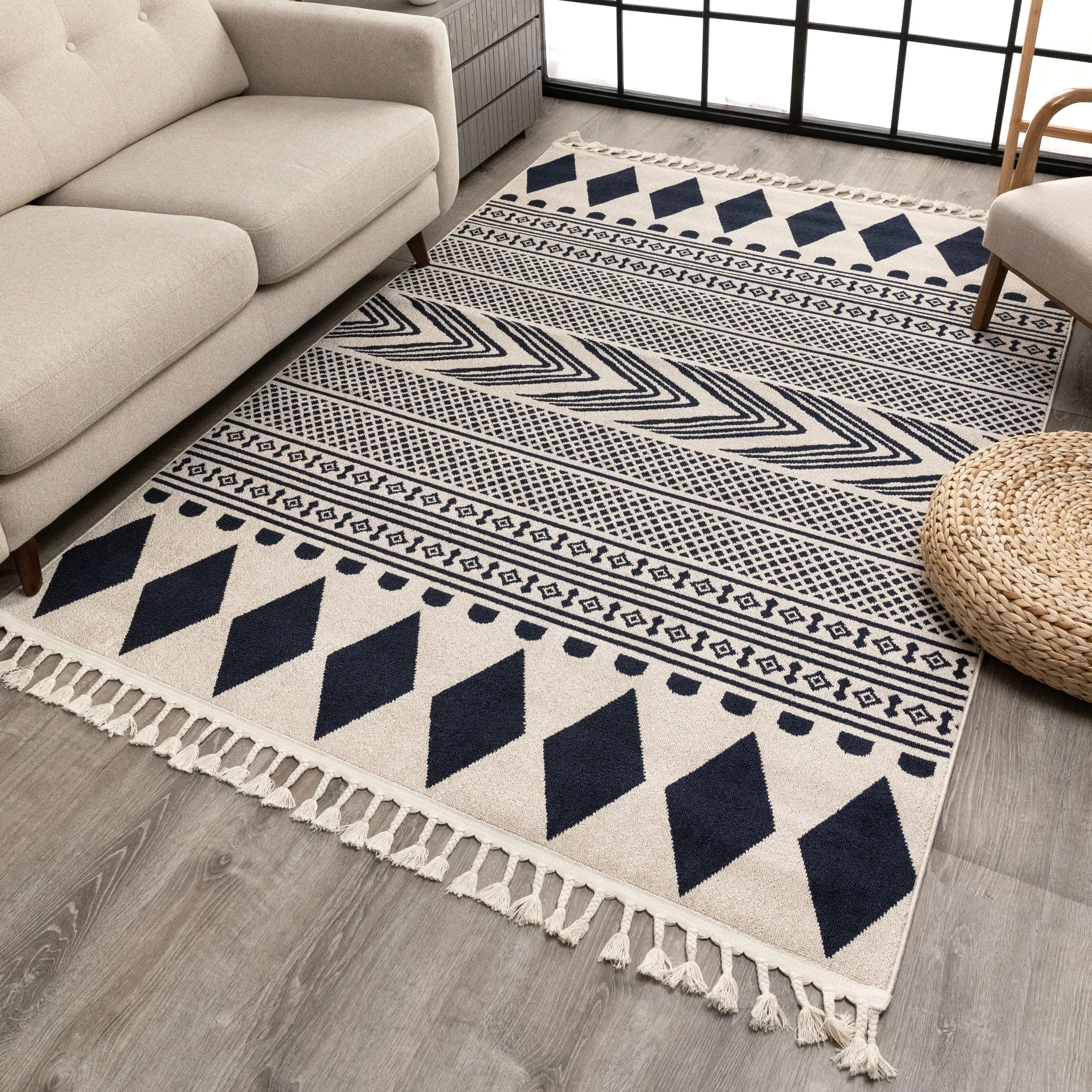 Cruce Tribal Moroccan Geometric Dark Blue Kilim-Style Rug Well Woven
