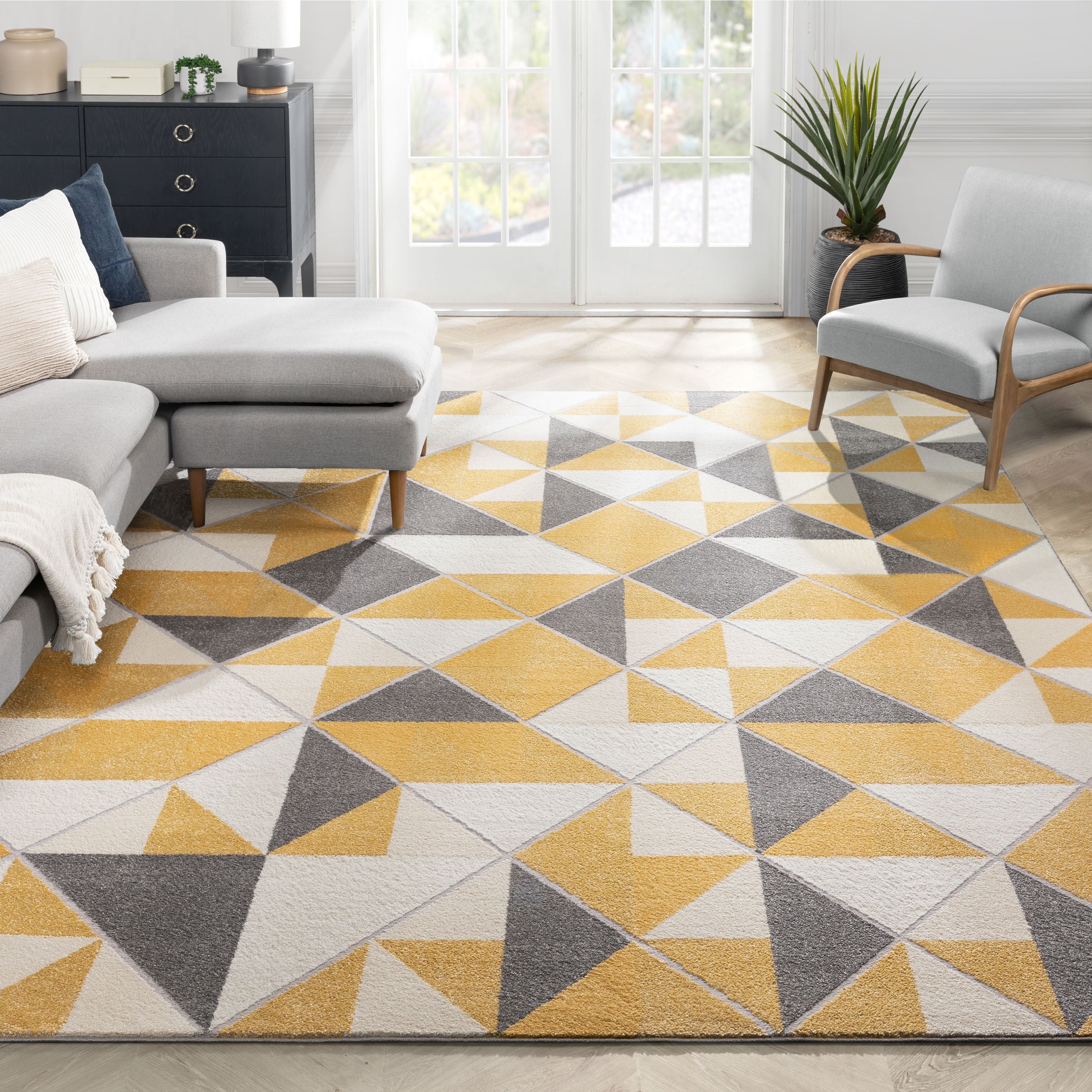 Namib Modern Geometric Yellow High-Low Rug